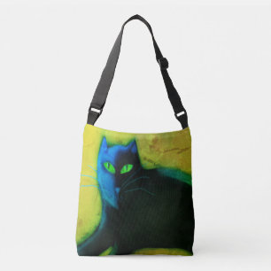 Zwarte kat met groene ogen Abstracte kunst Crossbody Tas