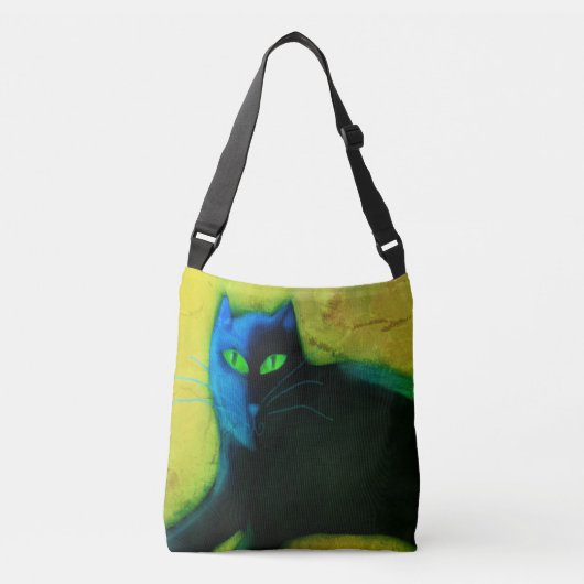 Zwarte kat met groene ogen Abstracte kunst Crossbody Tas (Voorkant)