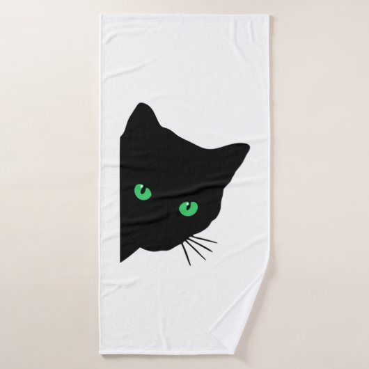 Zwarte kat met groene ogen badhanddoek (Badhanddoek)