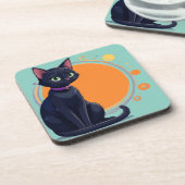 Zwarte Kat Met Groene Ogen Bier Onderzetter (Linkerzijde)