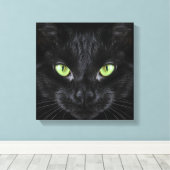 Zwarte Kat met Groene Ogen Canvas Afdruk (Insitu (Houten vloer))