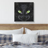 Zwarte Kat met Groene Ogen Canvas Afdruk (Insitu (Slaapkamer))
