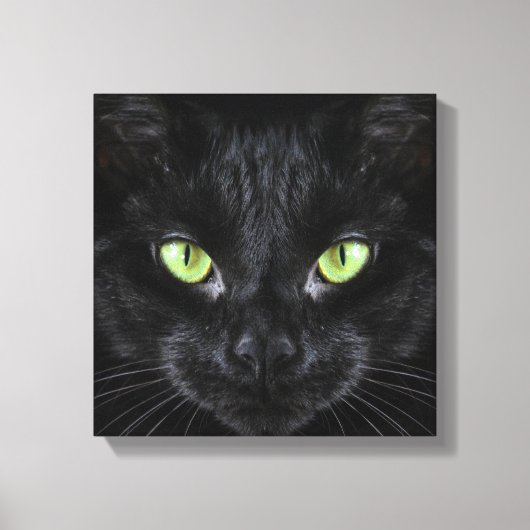 Zwarte Kat met Groene Ogen Canvas Afdruk (Voorkant)