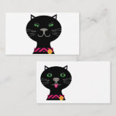 Zwarte kat met groene ogen en roze kraag visitekaartje (Voorkant / Achterkant)