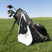 Zwarte kat met groene ogen golfhanddoek (Groen)