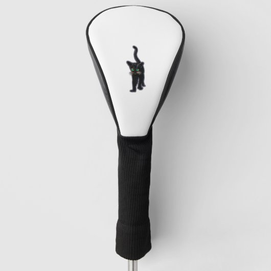 Zwarte kat met groene ogen golfheadcover (Voorkant)