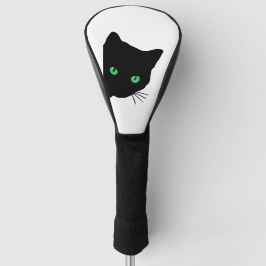 Zwarte kat met groene ogen golfheadcover (Voorkant)
