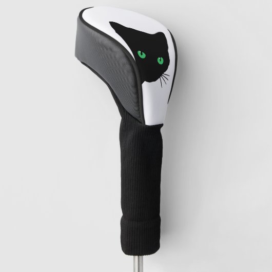 Zwarte kat met groene ogen golfheadcover (Schuin)