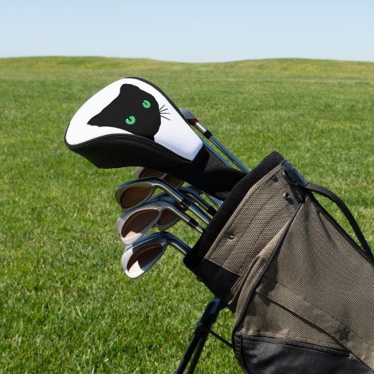 Zwarte kat met groene ogen golfheadcover (Insitu)