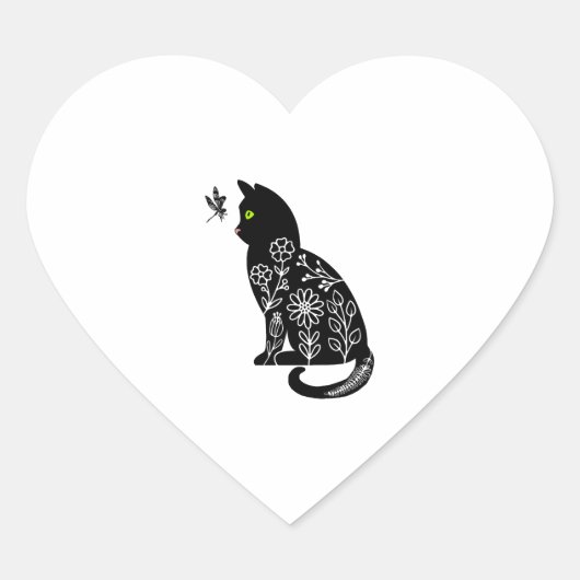Zwarte kat met groene ogen hart sticker (Voorkant)