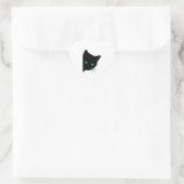 Zwarte kat met groene ogen hart sticker (Tas)