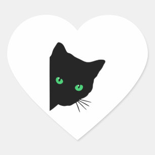 Zwarte kat met groene ogen hart sticker