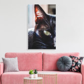 Zwarte Kat met Groene Ogen Ingepakt Canvas Afdruk (Insitu (Woonkamer))