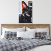 Zwarte Kat met Groene Ogen Ingepakt Canvas Afdruk (Insitu (Slaapkamer))