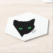 Zwarte kat met groene ogen kartonnen onderzetters (Schuin)