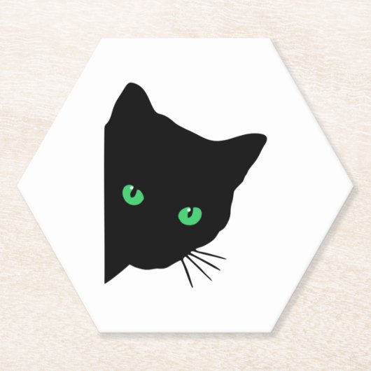 Zwarte kat met groene ogen kartonnen onderzetters (Voorkant)