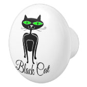 Zwarte kat met groene ogen keramische knop (Rechts)