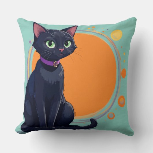 Zwarte Kat Met Groene Ogen Kussen (Voorkant)