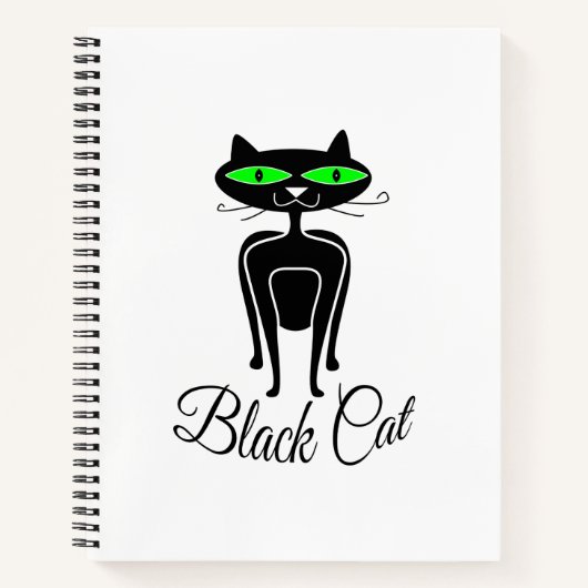 Zwarte kat met groene ogen notitieboek (Voorkant)