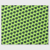 Zwarte kat met groene ogen op licht lime groen cadeaupapier (Vlak)