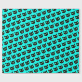 Zwarte kat met groene ogen op turquoise blauw cadeaupapier (Vlak)