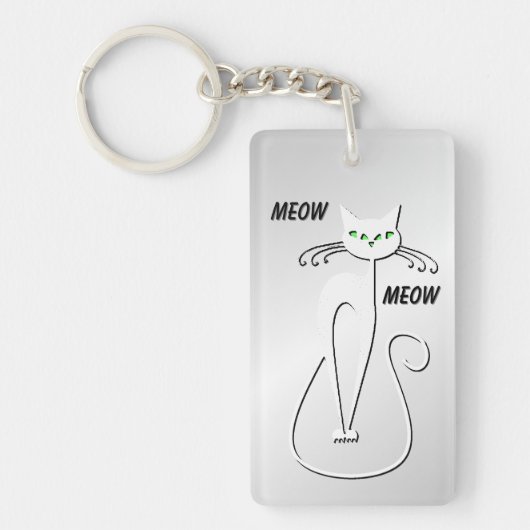 Zwarte kat met groene ogen op zilver sleutelhanger (Voorkant)