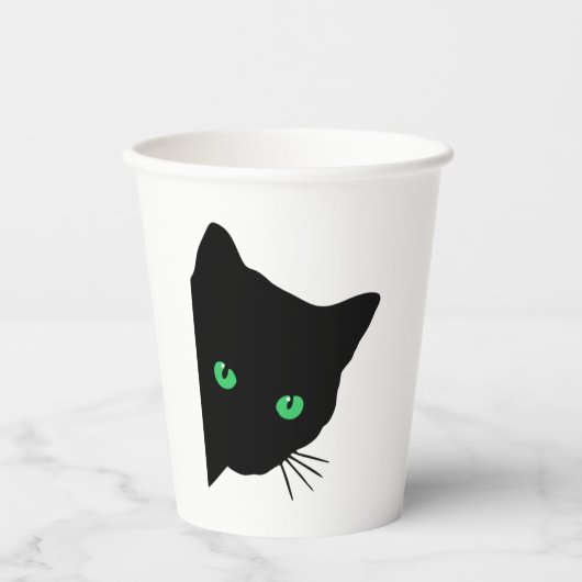 Zwarte kat met groene ogen papieren bekers (Voorkant)