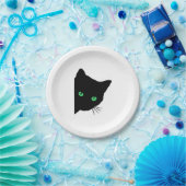 Zwarte kat met groene ogen papieren bordje (Feest)