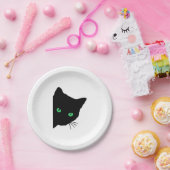 Zwarte kat met groene ogen papieren bordje (Feest)