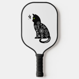 Zwarte kat met groene ogen pickleball paddle