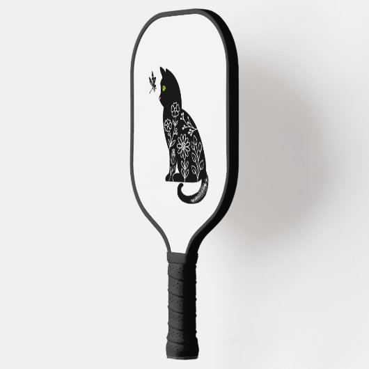 Zwarte kat met groene ogen pickleball paddle (Links)