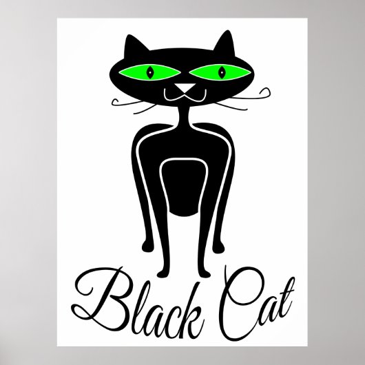 Zwarte kat met groene ogen poster (Voorkant)
