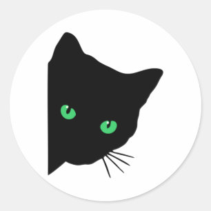Zwarte kat met groene ogen ronde sticker