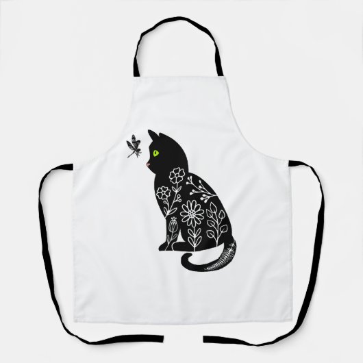Zwarte kat met groene ogen schort (Voorkant)