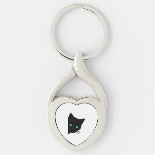 Zwarte kat met groene ogen sleutelhanger (Voorkant)