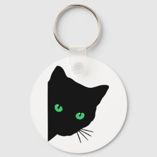 Zwarte kat met groene ogen sleutelhanger