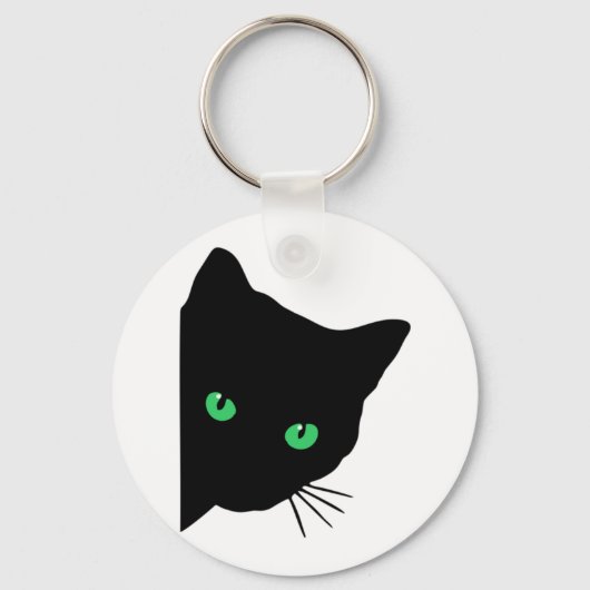 Zwarte kat met groene ogen sleutelhanger (Voorkant)