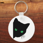 Zwarte kat met groene ogen sleutelhanger (Voorkant)
