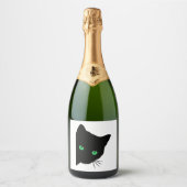 Zwarte kat met groene ogen sparkling wijnetiket (Voorkant)