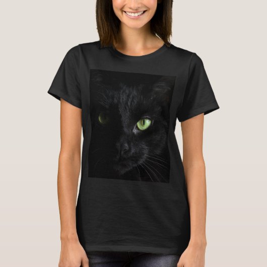 Zwarte kat met groene ogen t-shirt (Voorkant)