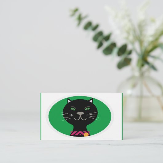 Zwarte kat met groene ogen visitekaartje (Staand voorkant)
