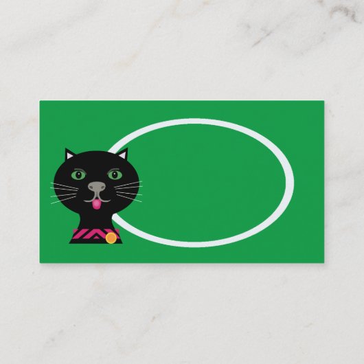 Zwarte kat met groene ogen visitekaartje (Achterkant)