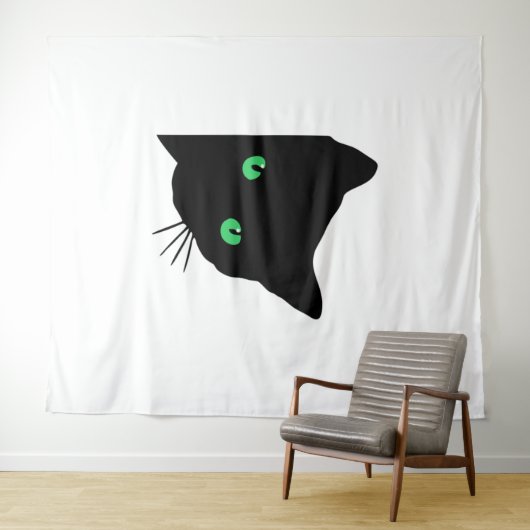 Zwarte kat met groene ogen wandkleed (In Situ (horizontaal))