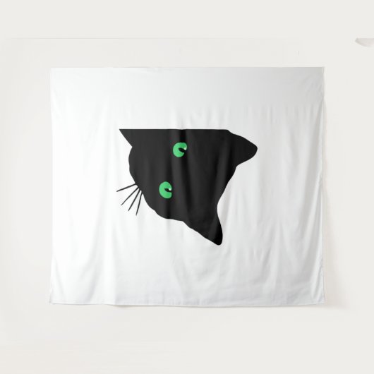 Zwarte kat met groene ogen wandkleed (Voorkant (horizontaal))