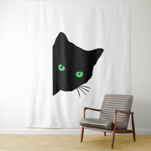 Zwarte kat met groene ogen wandkleed (In situ)