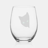 Zwarte kat met groene ogen wijnglas zonder voet (Achterkant)