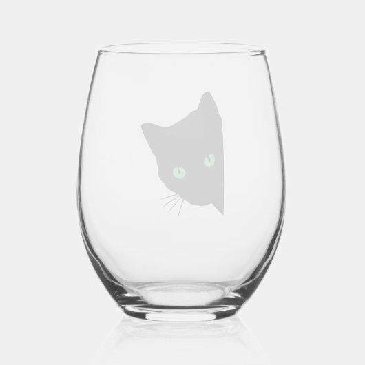 Zwarte kat met groene ogen wijnglas zonder voet (Achterkant)