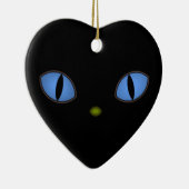Zwarte kat met grote blauwe ogen keramisch ornament (Rechts)