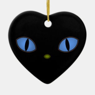 Zwarte kat met grote blauwe ogen keramisch ornament