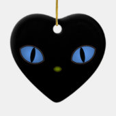 Zwarte kat met grote blauwe ogen keramisch ornament (Achterkant)